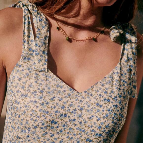 NEW Sezane Phily Maxi Sun Dress Blue Flowers Shoulder Ties Size 36 / 4 - Picture 5 of 11